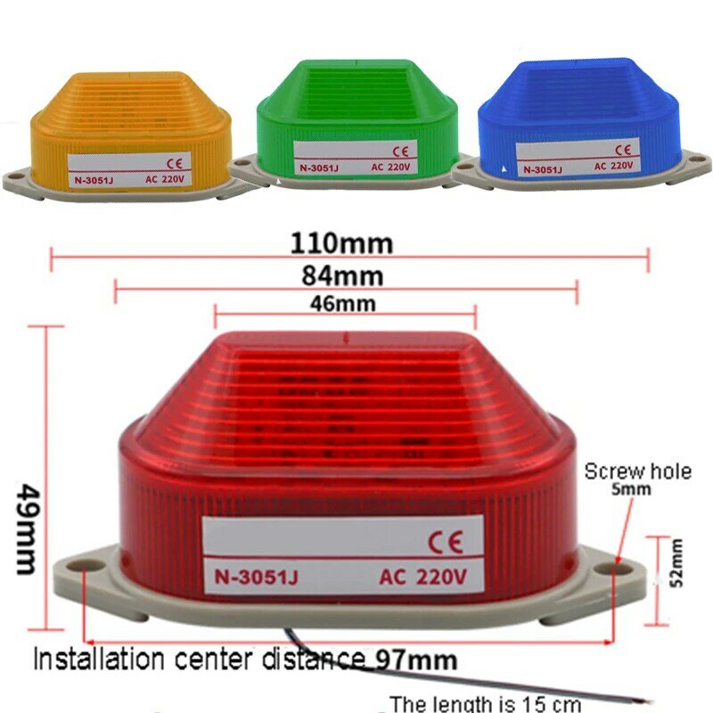 N-3051 작은 경고등 소리 없는 LED 플래시 알람 램프, 비행기 볼트 설치, 빨간색, 노란색, 녹색, 파란색, 1 개