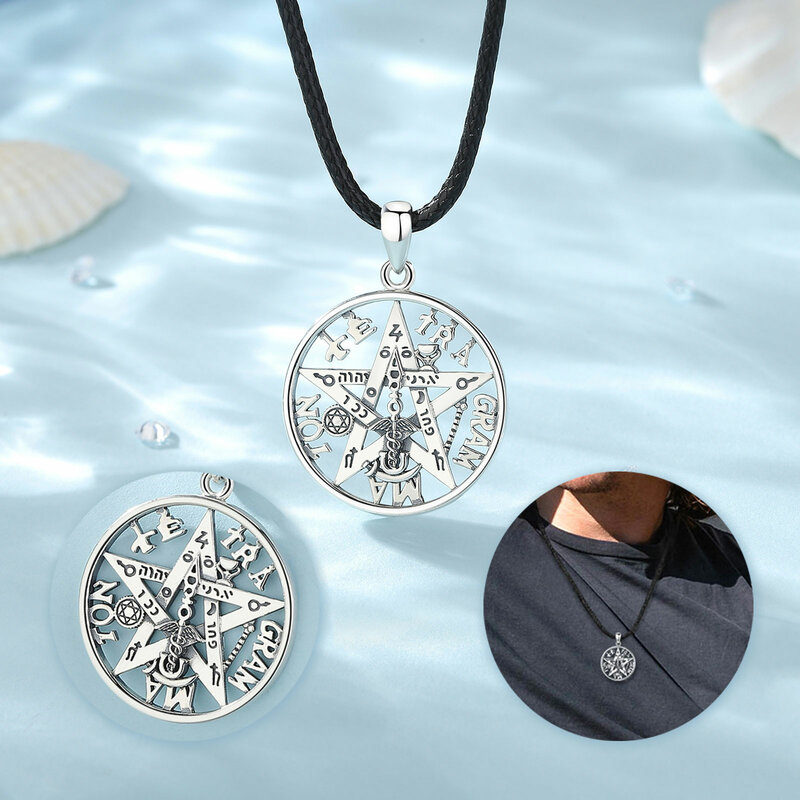 Eudora-collar de plata de ley 925 con colgante gótico para hombre y mujer, amuleto de pentagramaton de tetragramón, regalo de joyería de personalidad Vintage