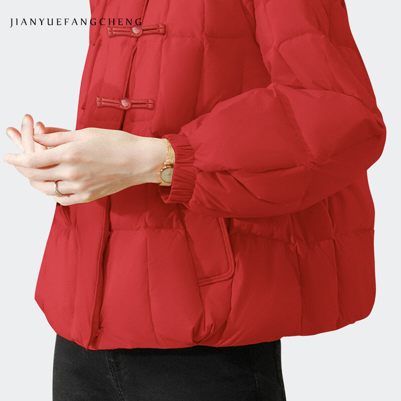 Newest 2022 Winter Chinese Red Women' Down Jacket Loose Plus Size Cloak Style Warm Thicken White Duck Down Down Puffer Coat