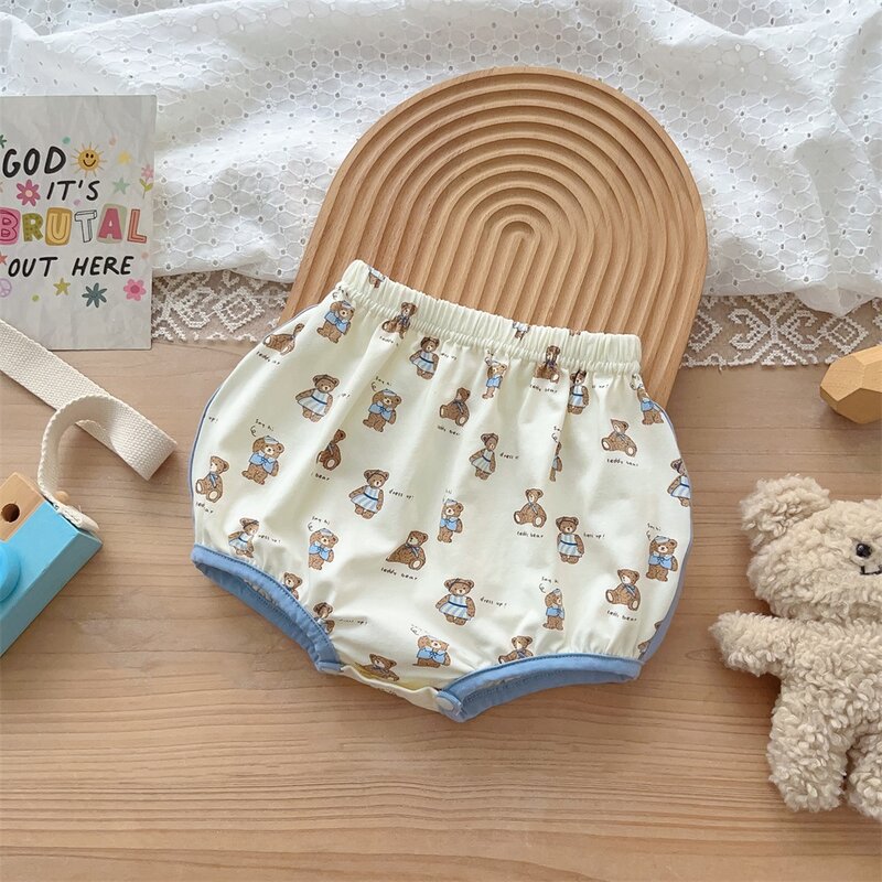 Корейский Летний комплект одежды для маленьких мальчиков из 2 предметов, муслиновые футболки с рисунком медведя из мультфильма, комплект из шорт из ПП