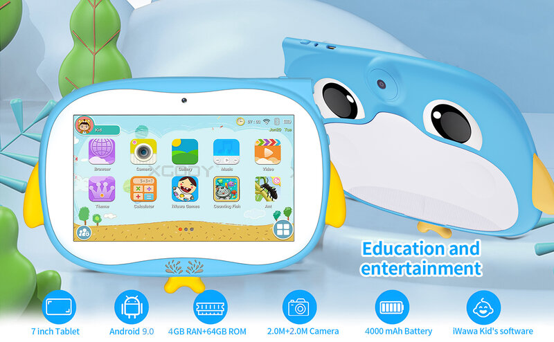 Sauenaneo Tablet anak-anak 7 ", Tablet Android 2024 Quad Core 4GB 64GB WIFI, Tablet Google Play untuk anak-anak Ibrani 9.0 mAH baru 4000