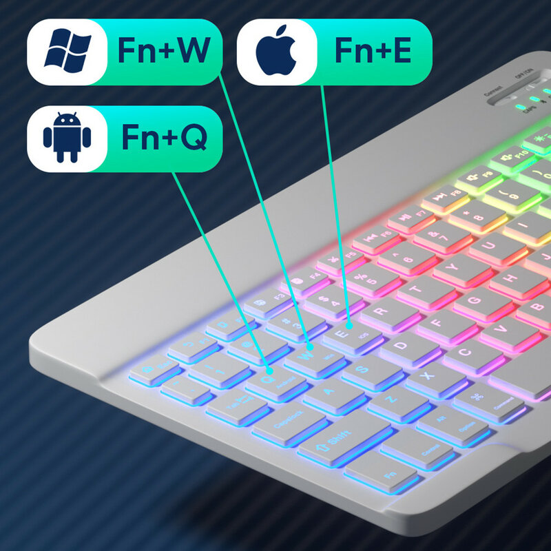 Teclado para tablet android ios windows teclado sem fio teclado teclado bluetooth-compatível com arco-íris retroiluminado para telefone ipad