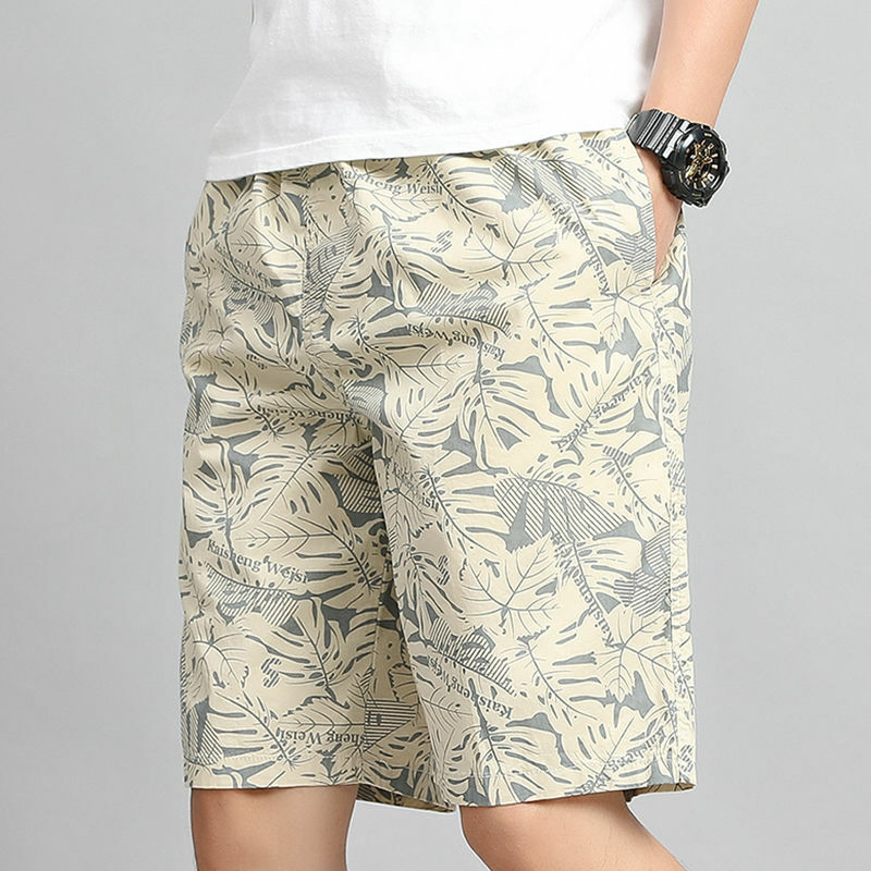 Bolso masculino elástico na cintura com zíper casual calça reta solta, minimalista e fashion, estampado coreano de verão, shorts na altura do joelho