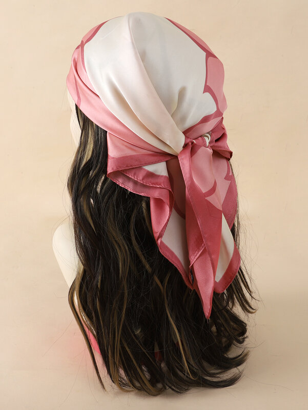 Роскошный брендовый 2023 Шелковый квадратный шарф, Женская повязка на голову с кошачьим воротником, пляжный хиджаб, головной платок, повязка на голову, бандана, женский платок 70 см