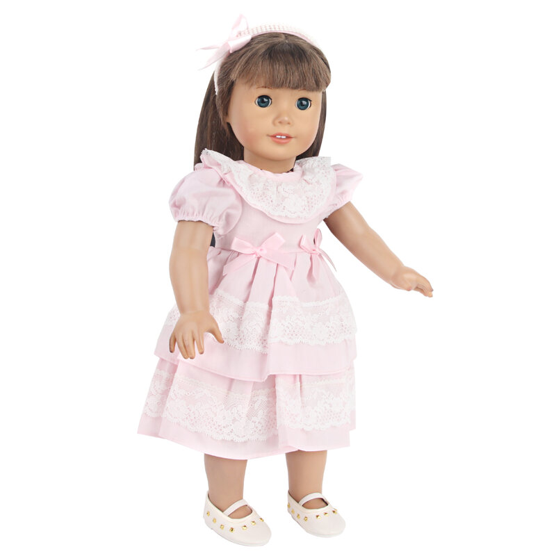 Pink Color Princess Doll Dress for American 18 Inch Girl Dolls, Lace Skirt and Hairband, Cute, 43cm Baby, New, OG