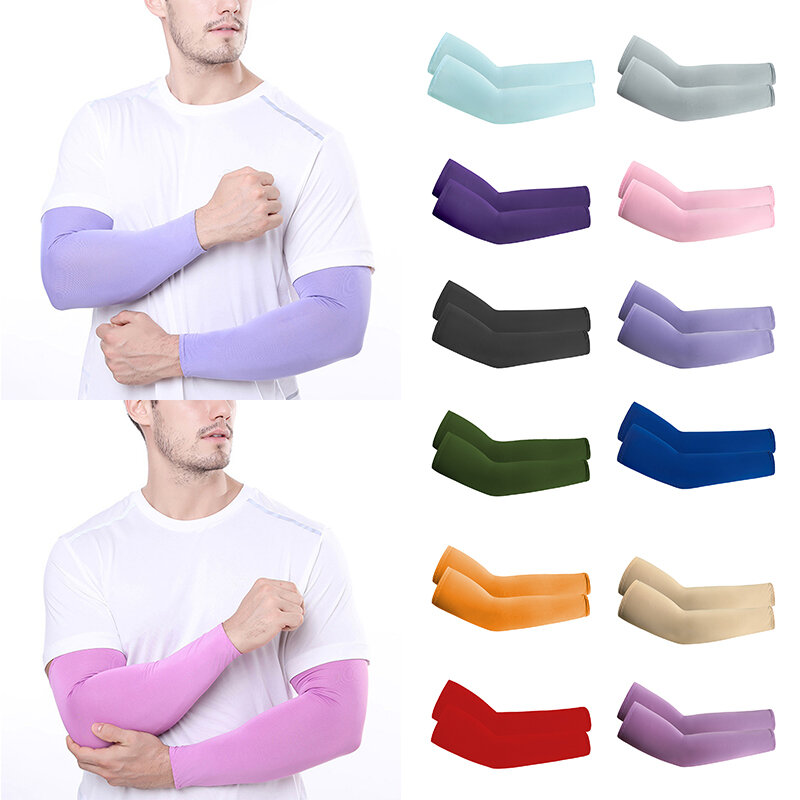 1Pair UV Protection Cooling Arm Sleeves Ice Fabric Running Cycling Sleeve Summer Outdoor Sunblock Arm Cover Sport Arm Warmers