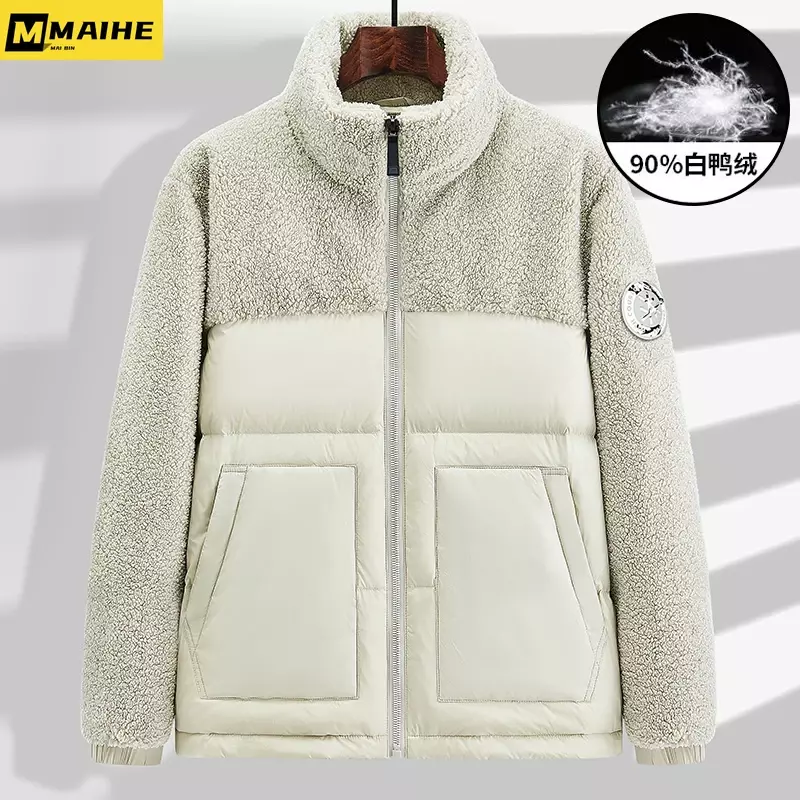 Casaco de pato branco para homens e mulheres, casaco de inverno, marca de luxo, lã de cordeiro quente, solto, tamanho grande, esqui, montanhismo, 90%