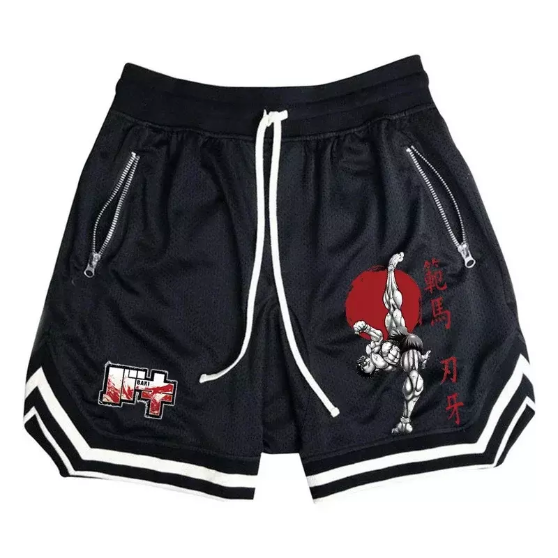 Hanma-pantalones cortos de Anime Baki para hombre y mujer, Shorts de malla de secado rápido para gimnasio, transpirables, para correr, para baloncesto, para verano