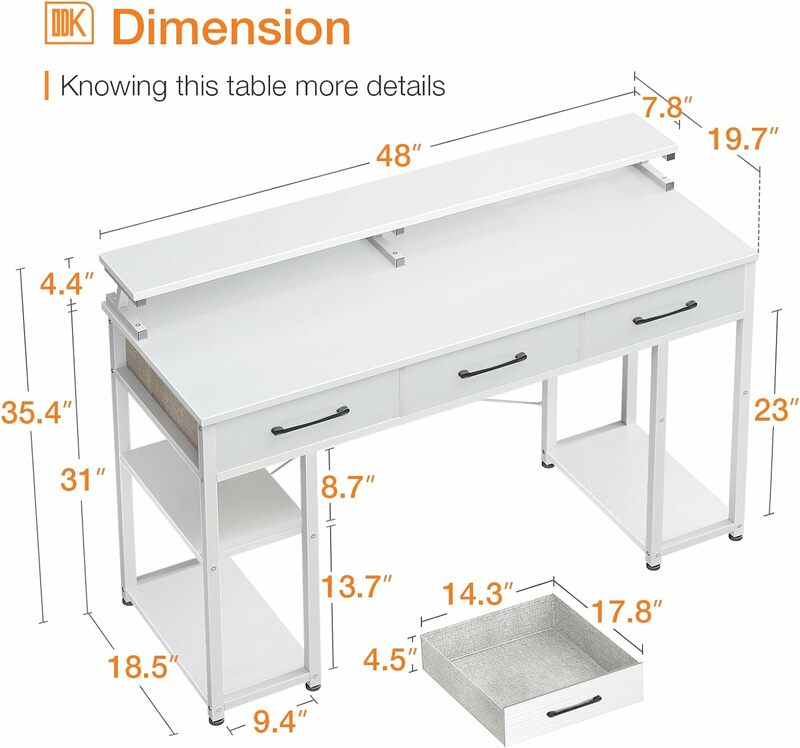 Odk-引き出しと収納棚付きの家庭用およびオフィス用デスク,モダンな作業用テーブル,48インチ