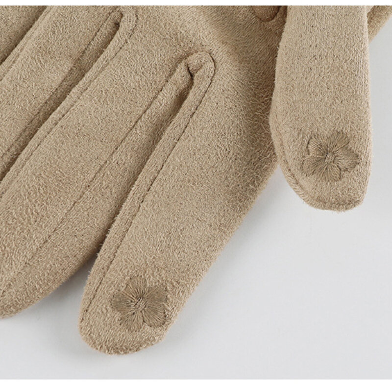Модные элегантные сетчатые замшевые теплые зимние женские перчатки для сенсорного экрана плюшевые ветрозащитные мягкие перчатки на запястье для велоспорта и вождения