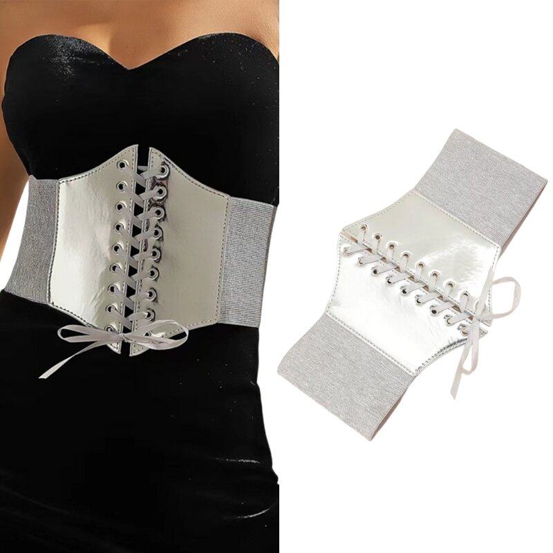 Cintura a corsetto argento y2k Corsetto sottoseno Cintura ampia per abito Corsetto push up Cintura per donna Cintura elastica