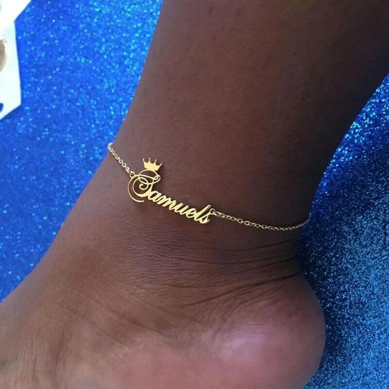 Gelang kaki Nama mahkota kupu-kupu personalisasi wanita anak perempuan gelang kaki pelat nama kustom baja tahan karat perhiasan hadiah ulang tahun