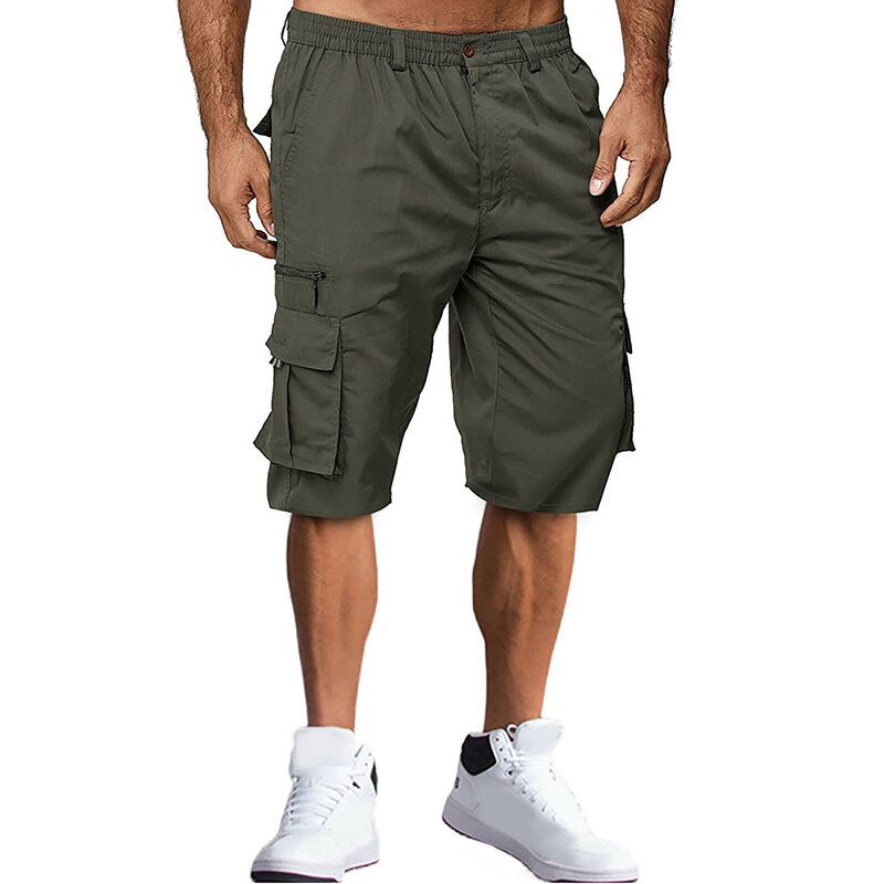 Pantalones cortos Cargo para hombre, ropa de trabajo con bolsillo deportivo, informal, de moda, de Color sólido, holgados, con bolsillos