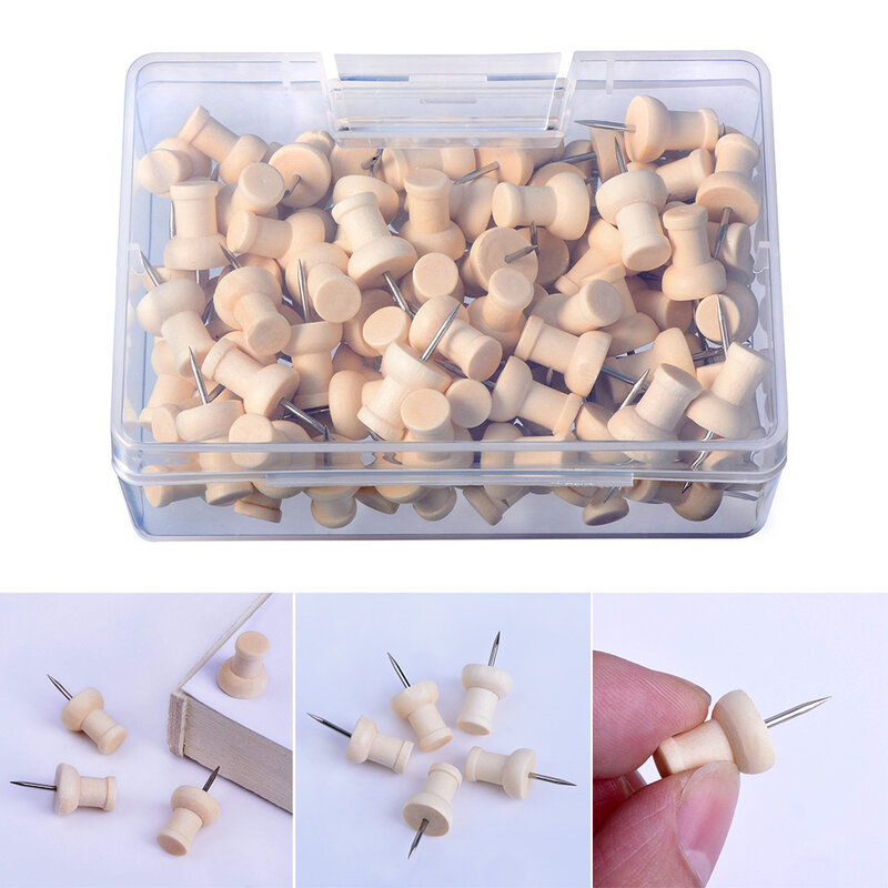 1box Decorative School With Organizing Container Office Wooden Thumbtack Drawing Craft Home Map Binding Supplies Nail Push Pin