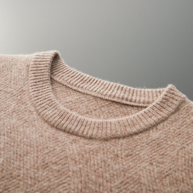 Men's round neck pullover autumn/winter 100% cashmere solid color sweater high-end breathable blouse