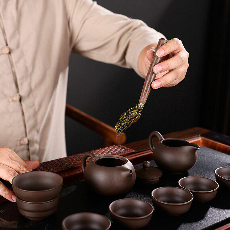 Cucchiaio da tè con pala da tè con manico in legno, cucchiaini da caffè in ebano in lega di stagno, cucchiaini da tavola, cucchiaio da tè Anti-spruzzo facile da pulire