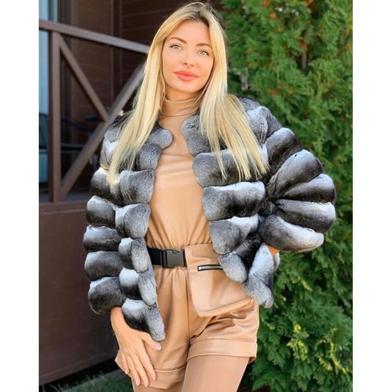 Cappotti di pelliccia di cincillà vera pelliccia di coniglio Rex cappotto corto da donna risvolto giacca di pelliccia reale invernale di alta qualità stili più venduti