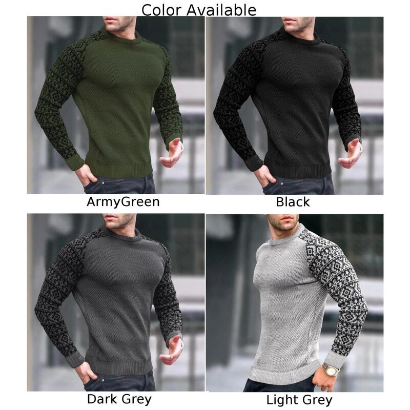 Suéter básico de malha estampado masculino, roupa interior térmica, pulôver quente, tops de manga comprida, suéteres de fitness muscular, roupas masculinas, inverno