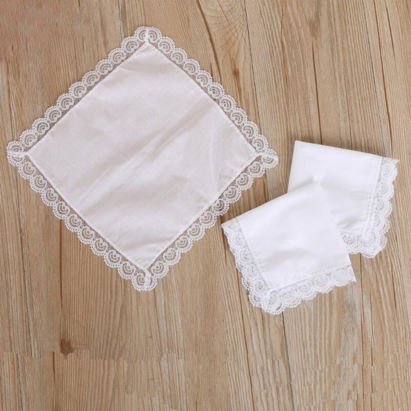 Portable Tie-dye Lace Trim Cotton Handkerchief for Woman Man Gentleman White Cotton Handkerchief Lace Trim Handkerchief