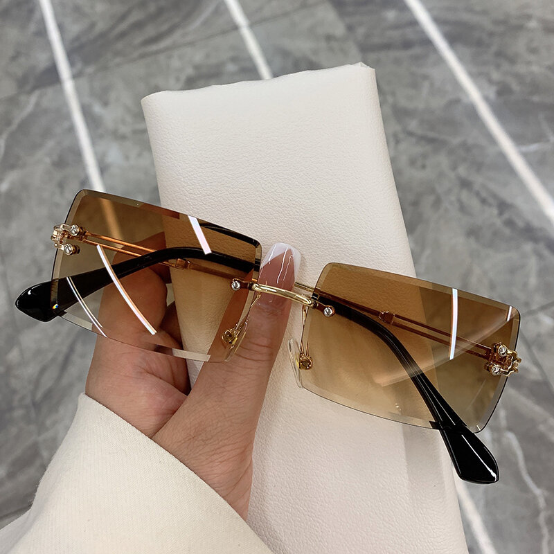 Vintage Mode 2021 Neue Sonnenbrille Randlose Rahmenlose Rechteck Shades Gradienten UV400 Sommer Reisen Sonne Gläser für Frauen
