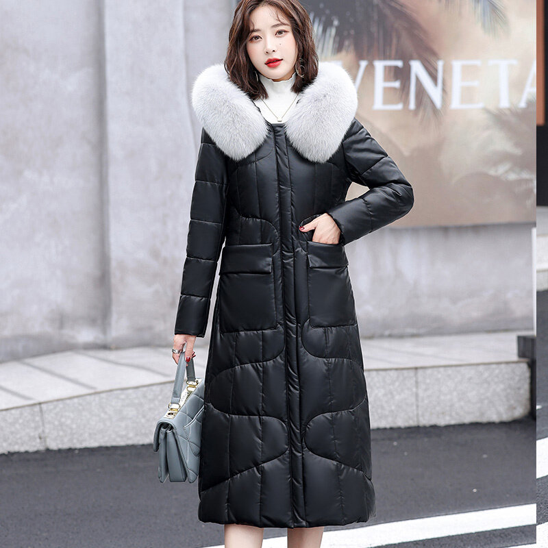 Manteau en duvet de mouton pour femme, Long, épais et chaud, à la mode, élégant, en fourrure de renard, automne-hiver