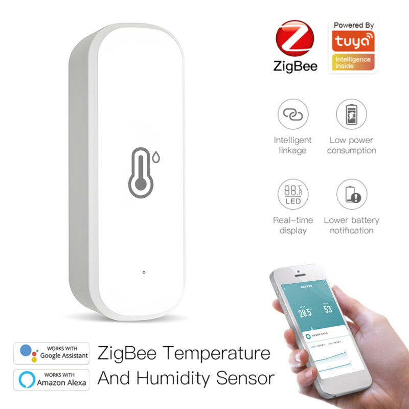 CoRui Tuya Zigbee WiFi inteligentny czujnik temperatury i wilgotności higrometr wewnętrzny inteligentny dom zdalnego sterowania Alexa asystent Google
