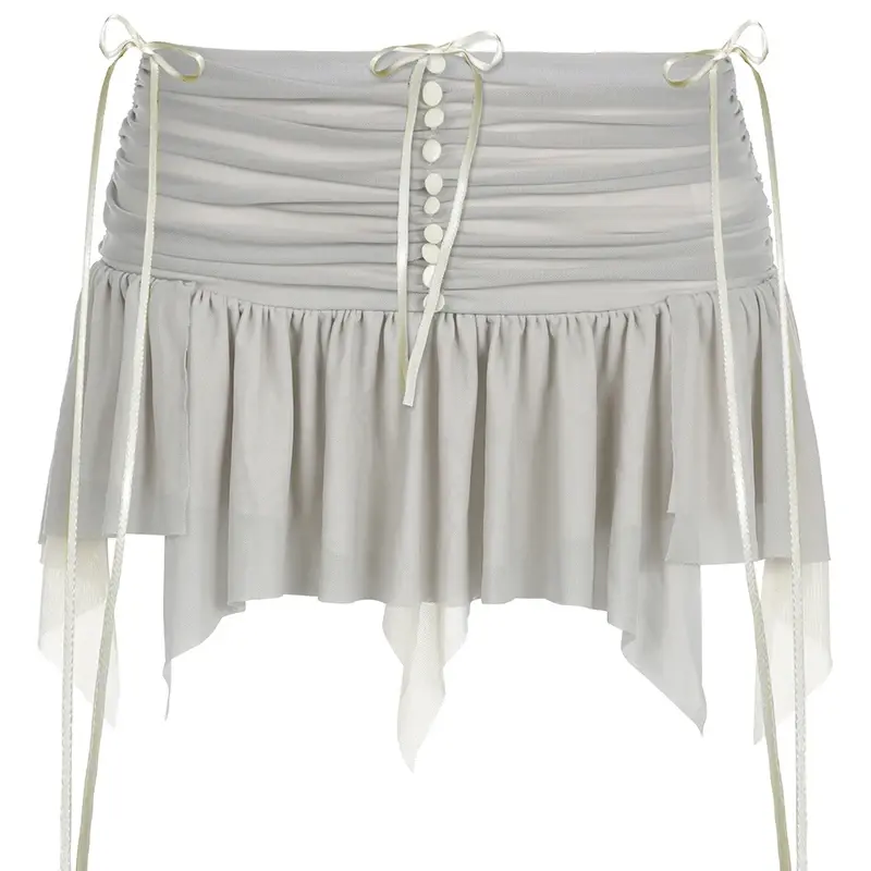 Falda de gasa de cintura baja para niñas, Falda corta de Color sólido, diseño Irregular, arrugas de nicho, Y2K, tendencia, novedad de 2024