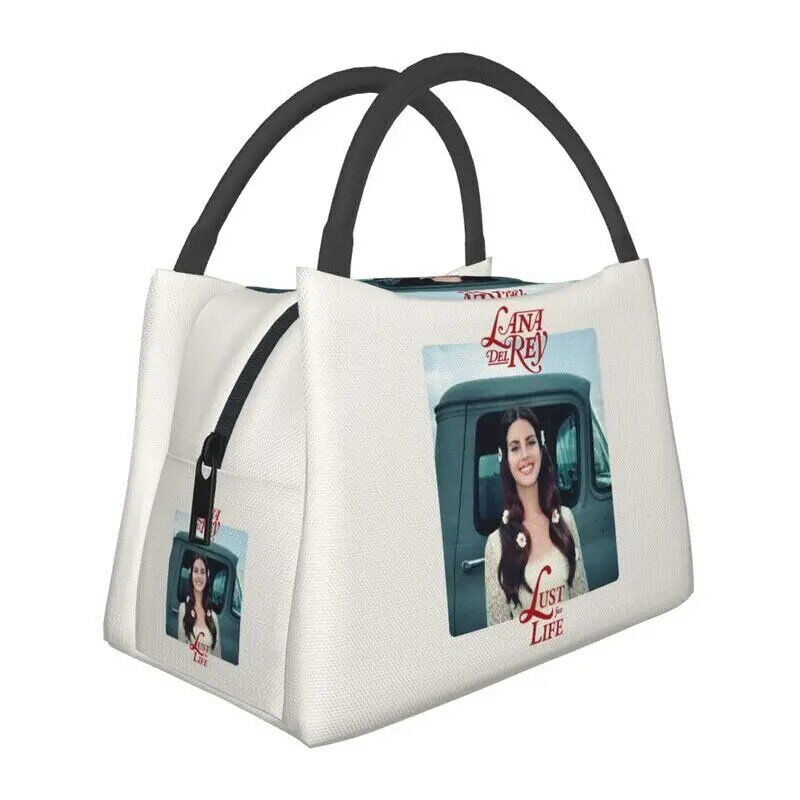Bolsa de almuerzo con aislamiento térmico para mujer, contenedor portátil con logotipo impreso de Lana Del Rey, para acampar al aire libre, caja de comida de viaje