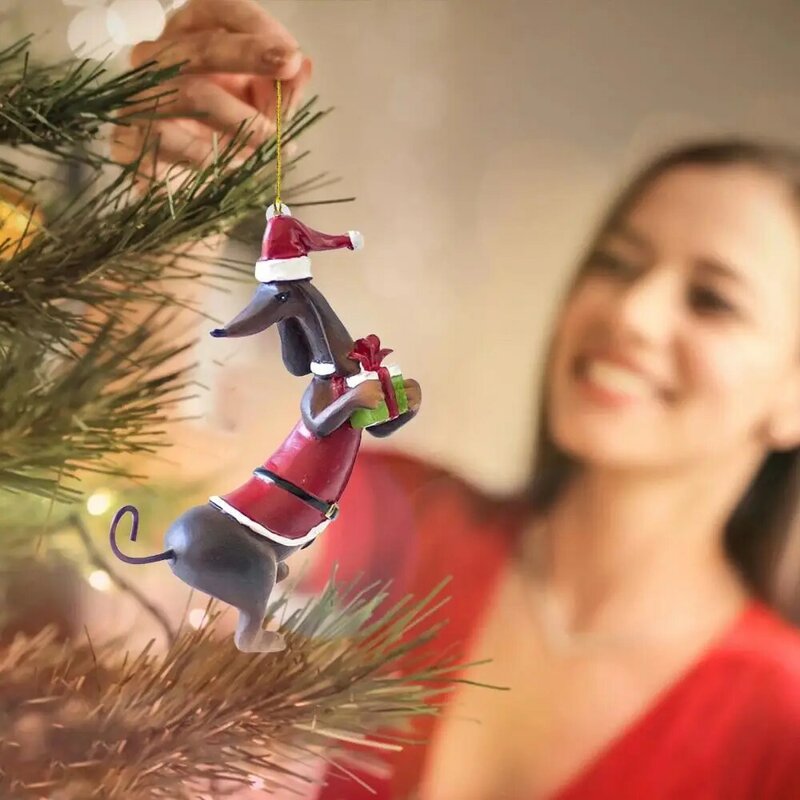 Acrílico Dachshund Dog Christmas Ornament, Tree Ball Pendant, Decoração de suspensão, Ano Novo, Holiday Party, Home Prop, 4-1Pcs