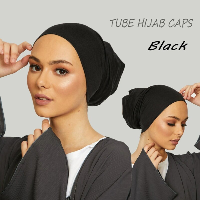 Tabung Jilbab Topi Hijab untuk Wanita Muslim Olahraga Topi Dasar Abayas Wanita Jersey Turban Islami Kepala Bungkus Selendang Sutra Instan