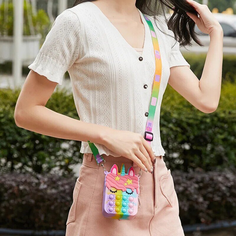 Fashion Fidget Toys Press Bag Unicorn Bag Rodent Control Pioneer Wallet Bag Coin Purse Diagonal Bag Silicone Bag For Girls Kids