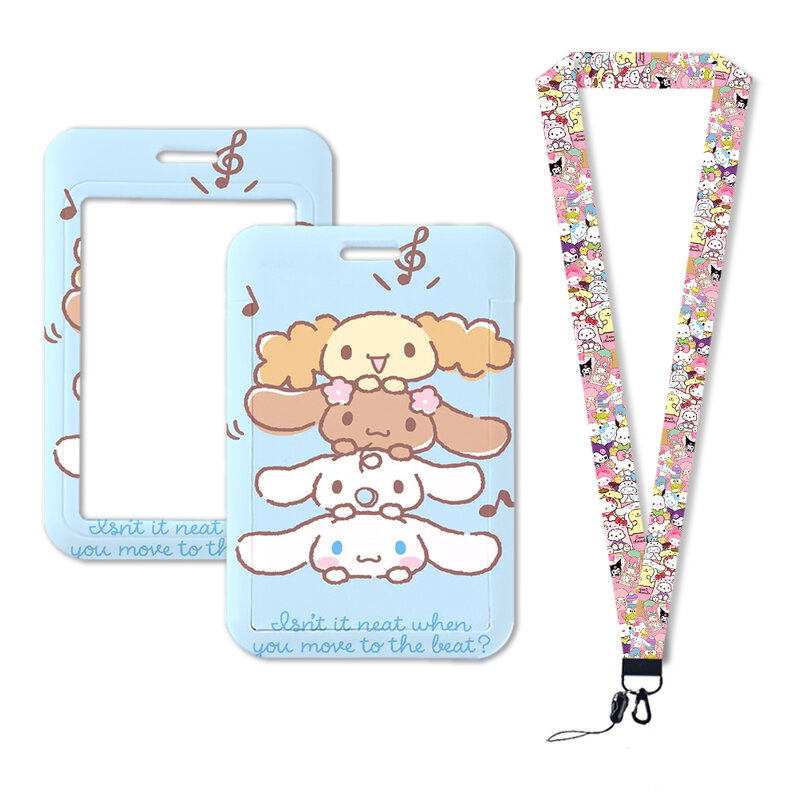 W Hello Kitty Kuromi Bank Card Neck Strap Lanyards ID Badge Holder Kindergarten Girls Keyrings Kids Accessories Gifts