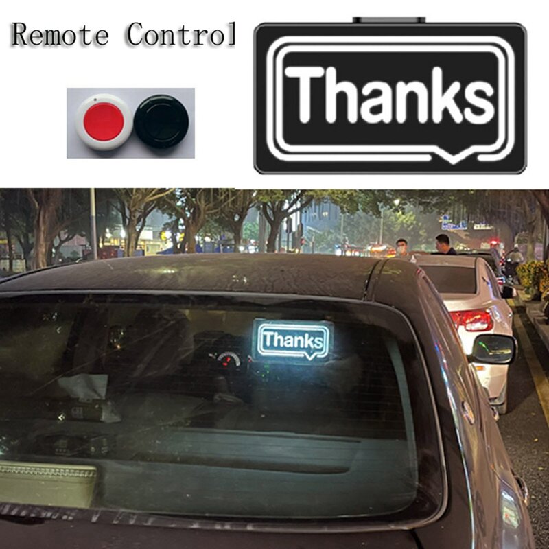Car Rear Window Thanks Light Auto Remote Control Driving Etiquette Lights Sign Display Light RGB LED Lamp