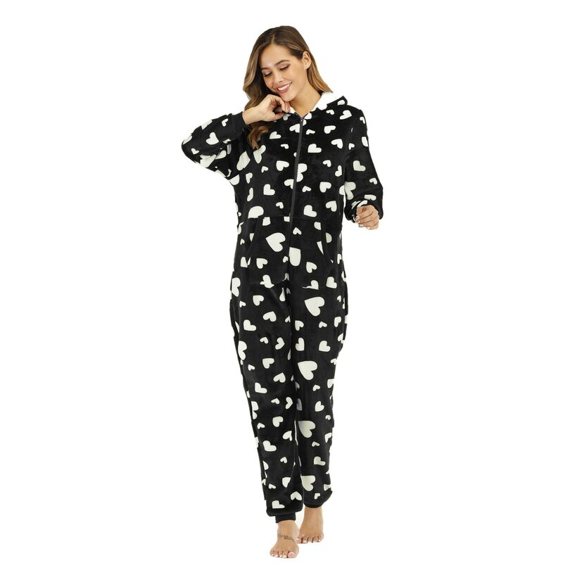 Onesies Unisex Dames Pyjama Herfst Winter Fleece Nachtkleding Dikke Warme Capuchon Jumpsuit Pluche Rompertjes Clubkleding Nachtkleding