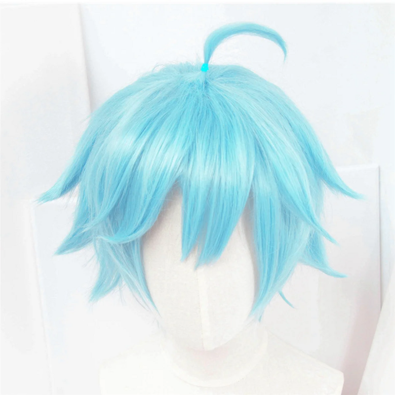 Perruque de cheveux bouclés bleus ciel, perruque courte de jeu d'anime pour la fête de cosplay