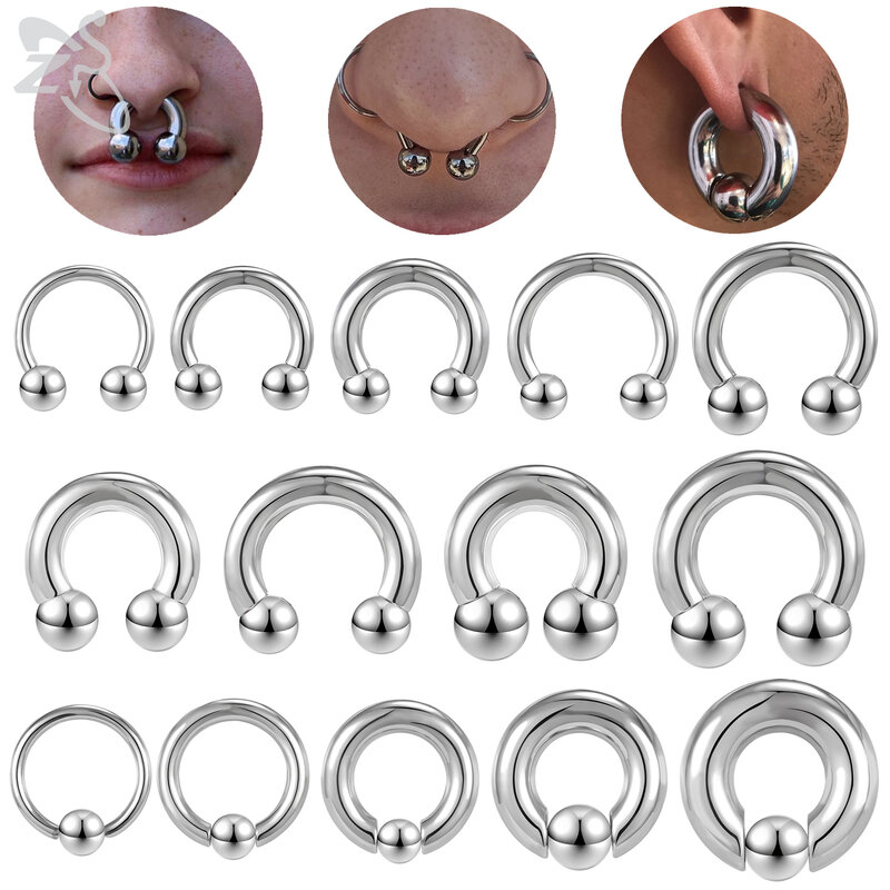 ZS-anillo de acero inoxidable para la nariz, Piercings de gran calibre con rosca interna, expansor de oreja, Septum, 2/4/6/8G, 1 ud.