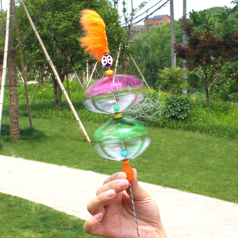 1個プラスチックハンドプッシュ風車風車風車風スピナーおもちゃパーティーのためのおもちゃのギフト女の子クラシックレトロおもちゃ