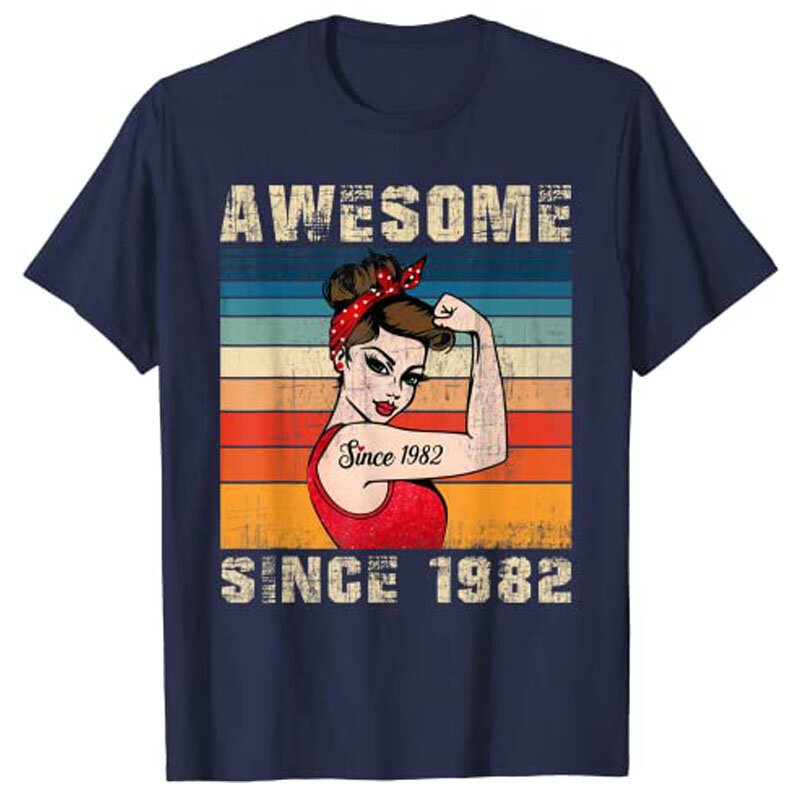 Camiseta gráfica para mujer, 41 años de edad, impresionante desde 1982, regalos de cumpleaños, 41