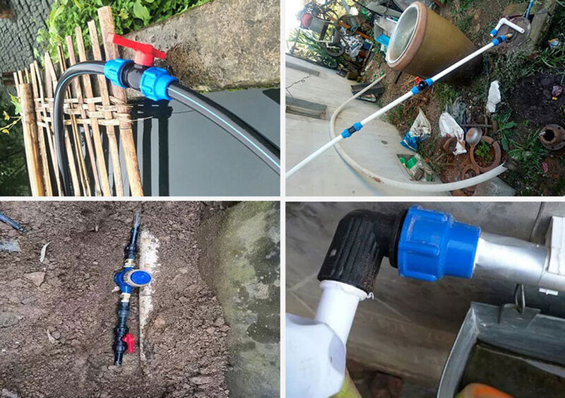 PVC PE Tubo Tap Water Splitter, Conector de válvula rápida de plástico, Jardim Agricultura Irrigação, Tubulação de água, 20 25 32 40 50mm