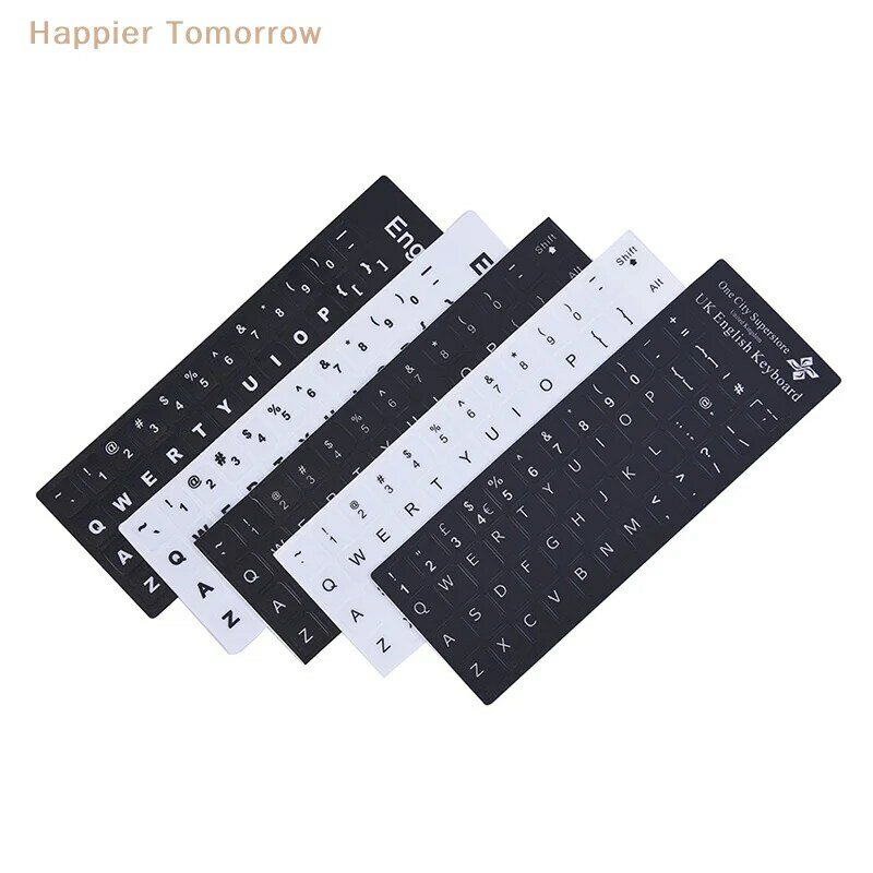 Pegatinas de repuesto para teclado Inglés, blanco sobre negro, cualquier PC, ordenador portátil