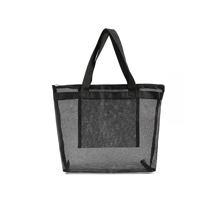 Black Washable Storage Bags Reusable Shopping Bags Women Small Tote Shopper Bags Kitchen Fruit Vegetable Clear Mesh Pouch