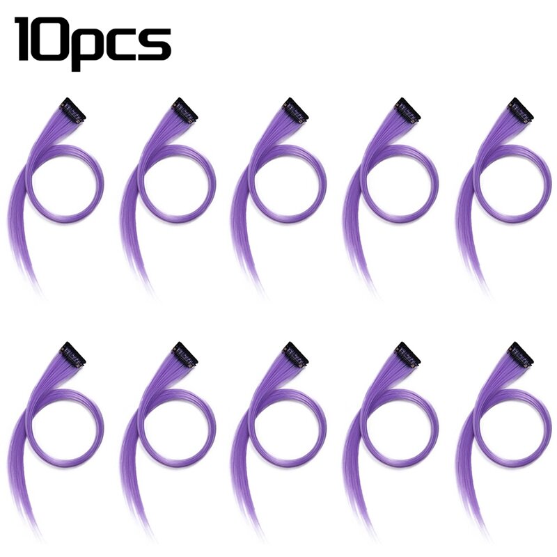 10Pcs Rainbow Girl Highlighted Hair Extension Hairpin Long Straight Hair Clip Trimmable For Hair False Hair Lilac