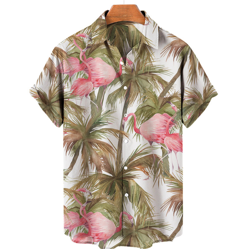 النباتات الاستوائية الصيفية تطبع زر الرجال والنساء -أسفل القمصان قصيرة الأكمام القمصان الأزياء قمصان قصيرة الأكمام