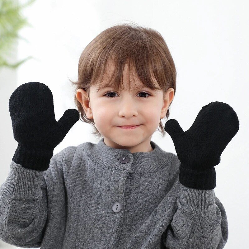 Зимние теплые плюшевые детские перчатки, утолщенные флисовые детские лыжные перчатки для мальчиков и девочек, уличные спортивные варежки с закрытыми пальцами