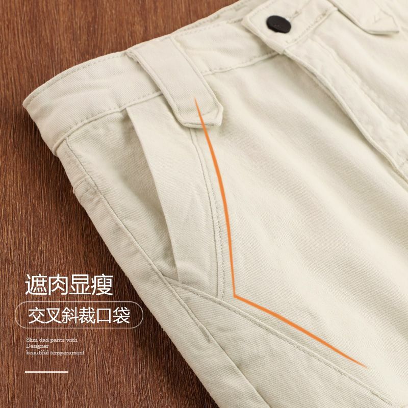 Shorts jeans de cintura alta feminino, nova roupa de trabalho reta e larga, verão, fina, quinta calça, quinta calça, 2024