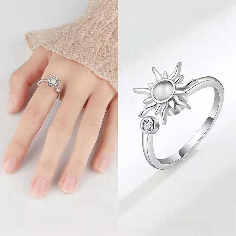 แหวนแบบหมุนได้สำหรับผู้หญิงผู้ชายแหวนผ่อนคลายเครื่องประดับสวยงามของขวัญแหวนแฟชั่น2ชิ้น