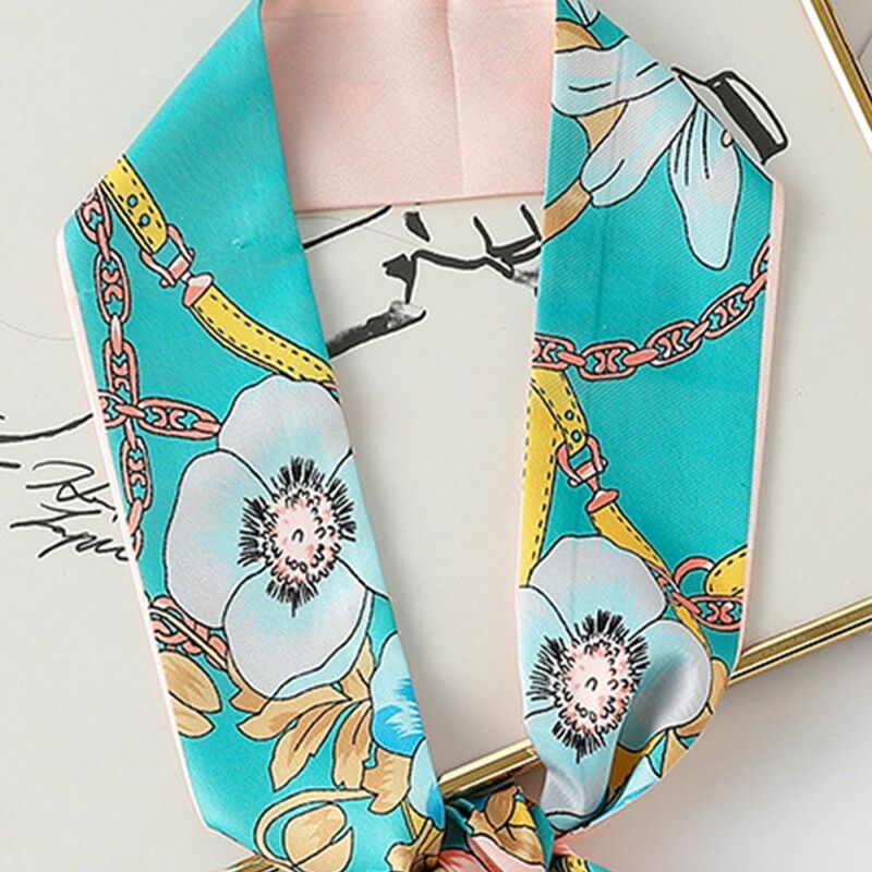Multi-Function Flower Print Handle Bag Ribbons Women  Scarf Korean Style Neckerchief Long Ribbon Scarf Pastoral Style Hair Band