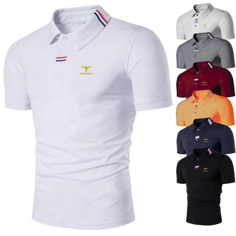 Kaus Polo Kasual Musim Panas Kaus Atasan Lengan Pendek Bisnis Pria Kerah Busana Slim Fit Warna Solid untuk Kaus Dasar