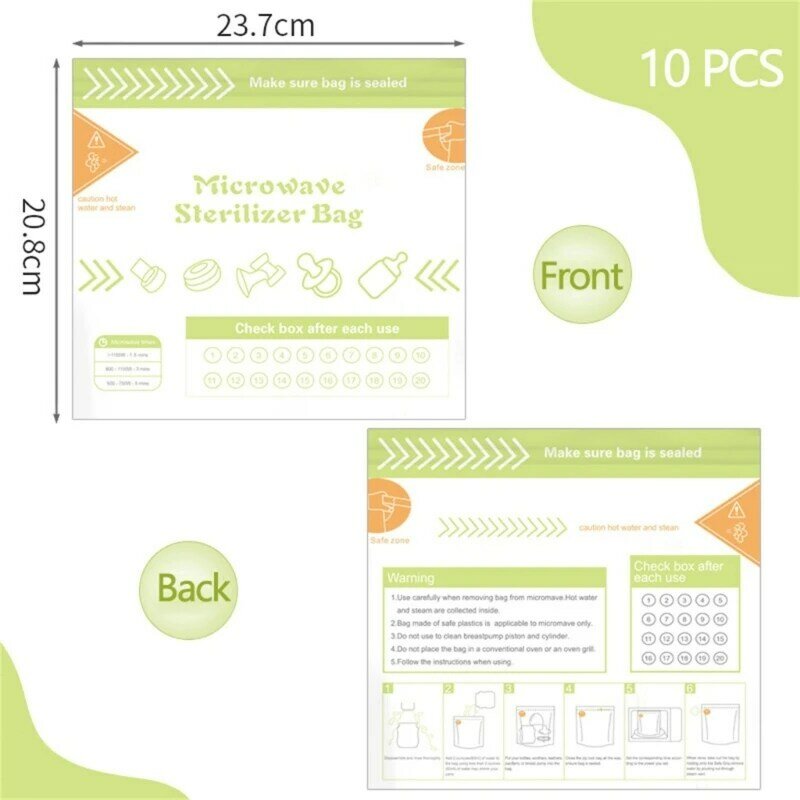 10 Sheets/set Reusable Microwave Steam Sterilizer Bags for Baby Milk Bottles and Breast Part