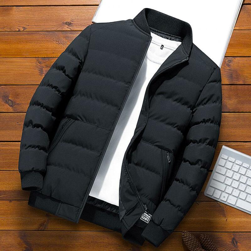 Popular Men Coat  Cotton Padded Super Soft Baseball Jacket  Coldproof Pockets Coat Baseball Jacket